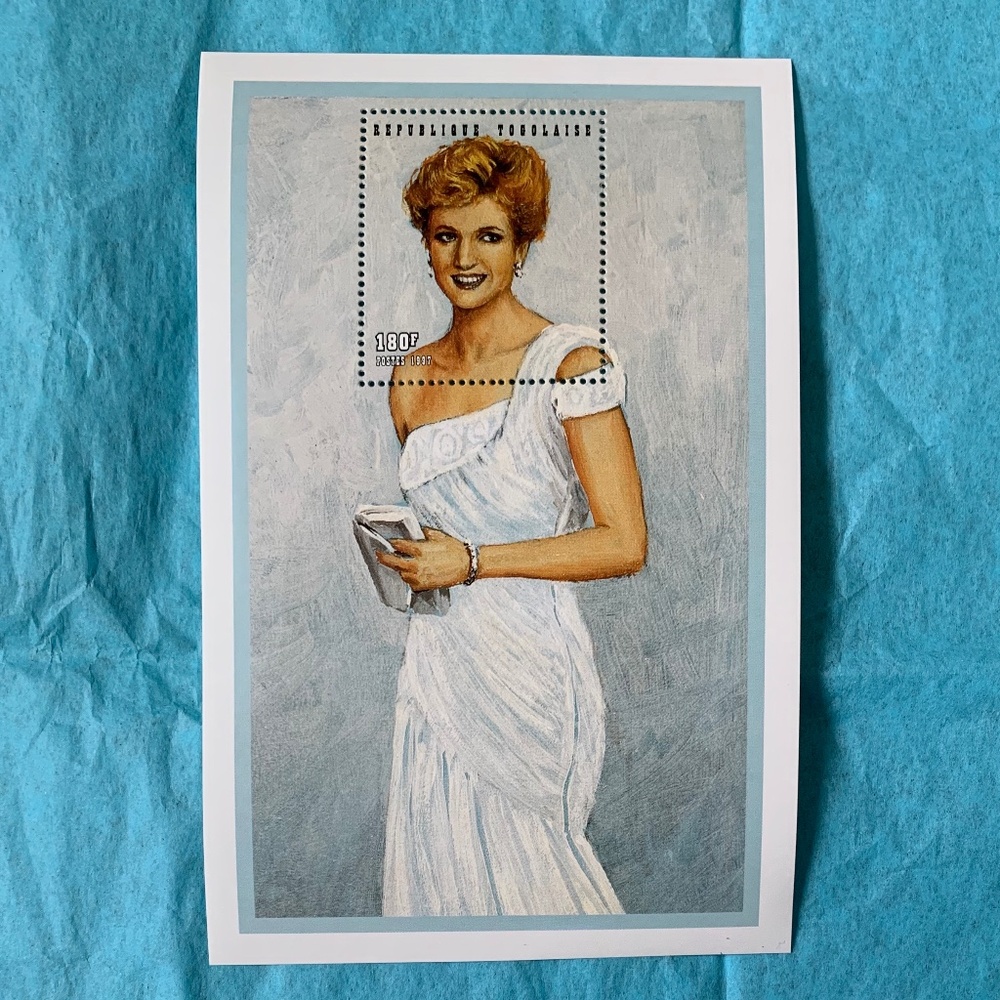 Princess Diana White Chiffon Evening Dress Stamp